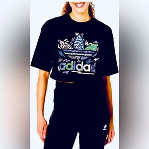 Adidas Black Crop Top with Vibrant Logo